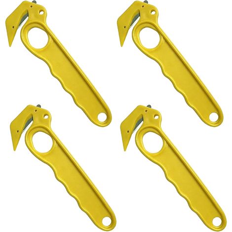 4-Piece Cutter Hook Knife Set, Yellow Safety Knife, Professional Mini Cutter, Hook Cutter, Box Opener for Carton, Film Packaging, Cutting Tool for Warehouse and Express Delivery (1/5)