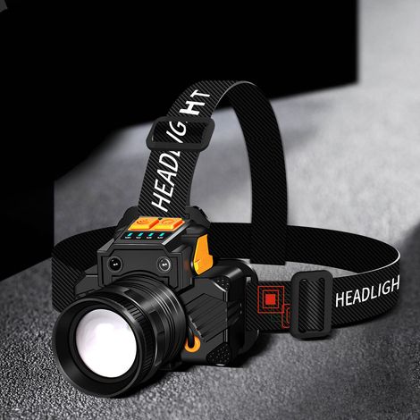 Lampe frontale LED à capteur, zoom rotatif, rechargeable USB, lampe torche puissante pour l'extérieur, lampe frontale avec batterie, lumière blanche (1/2)