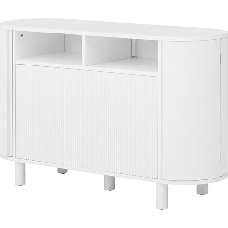 Buffet moderne avec rangement multifonctionnel pour l’entrée, doté de portes façon réfrigérateur et de patins réglables, idéal pour l’entrée, le couloir ou le salon (Blanc) (1/5)