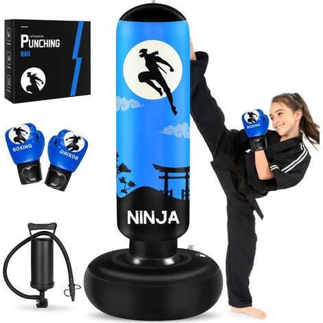 Punching Ball avec Gants de Boxe et Pompe, Sac de Boxe Enfant 168 cm - Idéal pour Karaté, Taekwondo, Cadeau Parfait pour Garçons (1/5)