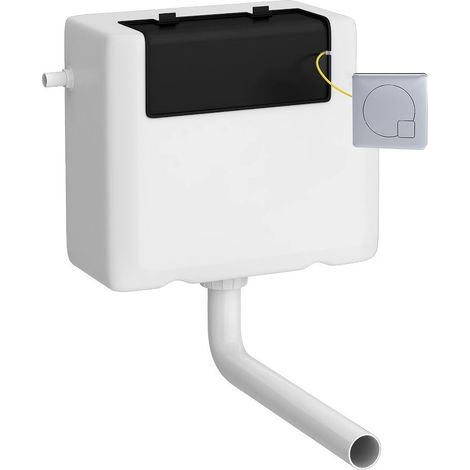 Universal Water Saving Dual Flush Side Inlet & Square Flush Plate - Chrome/White