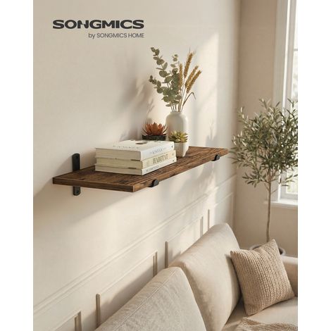 Étagère Murale, Étagère Flottante, Décorative, Style Moderne, pour Chambre, Salon, Salle à Manger, Cuisine, Charge Max. 10 kg, 20 x 60 x 7 cm, Marron Rustique et Noir d'Encre (1/5)