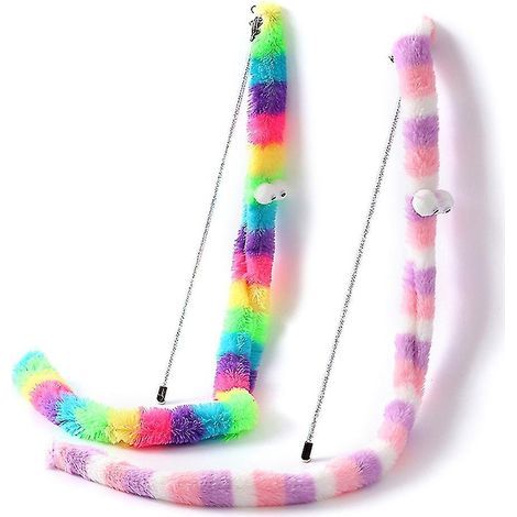 Jouet interactif pour chatons : baguette à chat avec clochette et longue bande de peluche. (1/4)