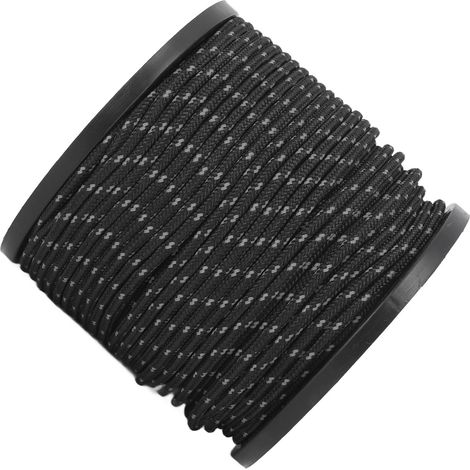 50 m (164 Fuß) langes, 4 mm dickes, gewebtes, reflektierendes Campingseil aus Polyester, ideal für Reisen, Wandern und Trekking. Farbe: Schwarz. (1/5)