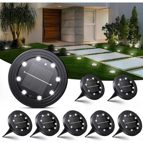 8 lampes solaires extérieures, étanches IP68, spots LED 8 W, autonomie longue durée, balises solaires pour jardin et allées