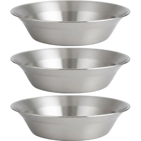 Ensemble De 3 Assiettes À Salade À Large Bord en Acier Inoxydable Argenté, Idéales pour Servir Soupes, Pâtes Nouilles. Ces Assiettes Plates Légères sont Parfaites pour Les Repas. (1/5)