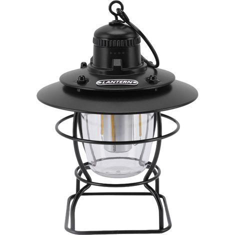 Lampe de camping LED, lanterne, lampe de tente, projecteur, multifonctionnelle, portable, style rétro, avec batterie rechargeable, entièrement noire. (1/5)