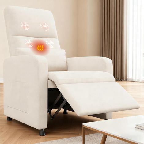 Fauteuil électrique inclinable gris à massage et chauffage, tissu épais, repose-pied, pour salon et chambre (1/5)