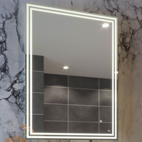 RAK Hermes Portrait LED Mirror with Switch and Demister Pad 800mm H x 600mm W Illuminated (1/5)