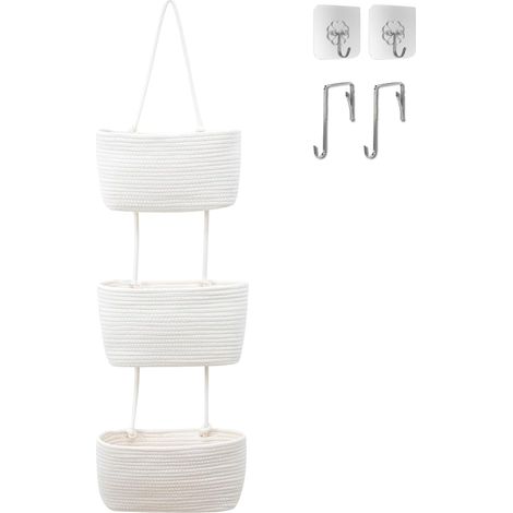 Panier Suspendu 3 Niveaux en Corde de Coton Tissé Grand Panier Décoratif