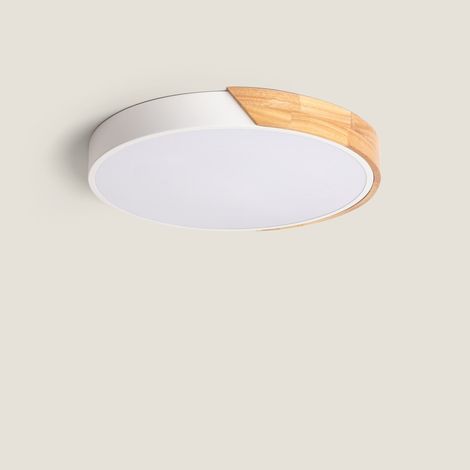 Plafoniera LED 24W Circolare Legno CCT Selezionabile Ø418 mm Semi-Dari Bianco