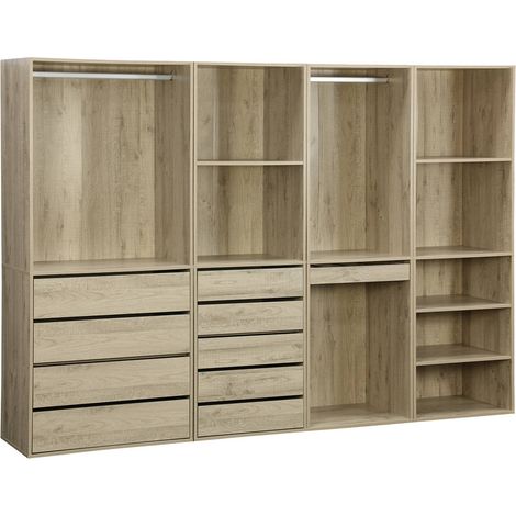 Sweeek – Kit dressing modulable 4 éléments – 2 tiroirs, 2 étagères, penderie acier inoxydable – Dimensions L 260 x P 45 x H 180cm