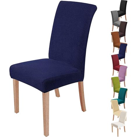 Housse de chaise élastique bleu marine (lot de 4), protecteur de siège lavable, housse extensible pour chaise moderne, idéale pour décoration, fêtes, banquets, bureaux et hôtels (1/5)