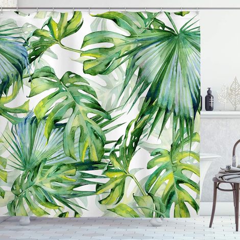 Rideau Douche Anti Moisissure 180x180 Feuille de Palmier Vert Rideau de Douche Baignoire Tissu Polyester Imperméable Monstera Tropical Rideaux Salle de Bain Tissus Lavable Machine (1/5)