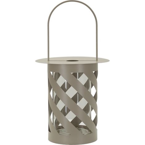 Lanterna Saturno color tortora con decoro twist e vetro interno (1/5)