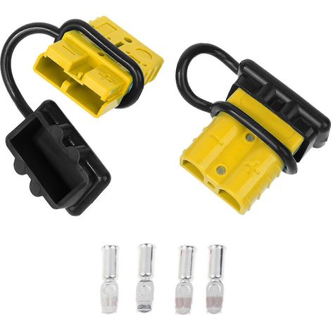 Kit de connecteur rapide et durable pour batterie de remorque, 50A 600V, avec paire de fiches et couvre-prise noir - Jaune (1/4)
