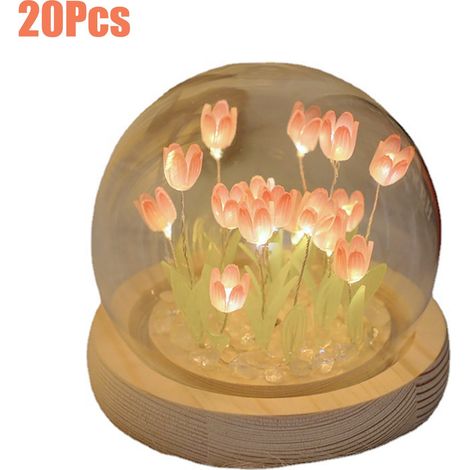 Lampe De Nuit Tulipe - Applique En Bois Et Verre Avec Led - Pour Chambre À Coucher Et Décoration Intérieure - Kit Diy - 10 X 10 Cm (1/5)