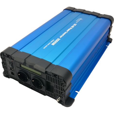 Spannungswandler FS3000D 48V 230V 3000 Watt reiner Sinus BLAU mit Display (1/4)