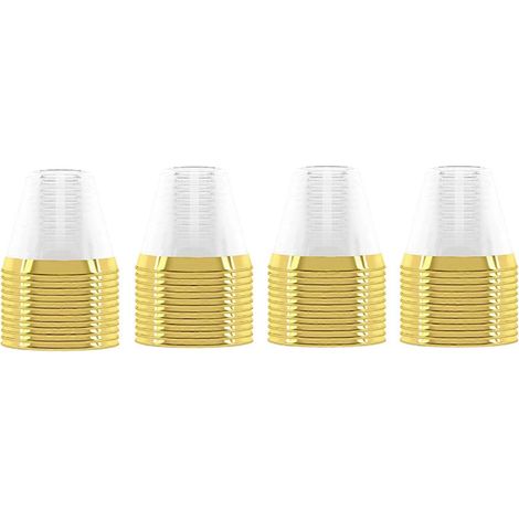 4x Plastikbecher 9 oz (ca. 270 ml) Hartplastik-Einwegbecher, Plastik-Weinglas, Party- und Hochzeitsbecher, transparenter Plastikbecher mit Goldrand (1/5)