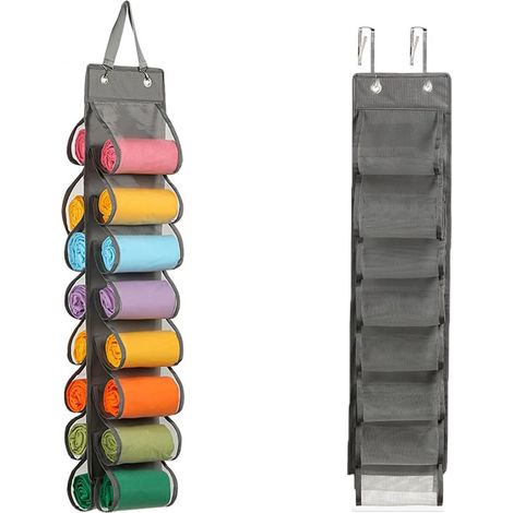Hängender Schuhständer – 16 aufrollbare Taschen – grau – Schlafzimmer/Badezimmer/Kleiderschrank