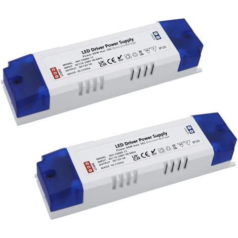 Alimentation LED 5A 60W, Transformateur LED 60W LED Driver DC 12V 5A, Alimentation à commutation régulé CC AC universelle 2pc