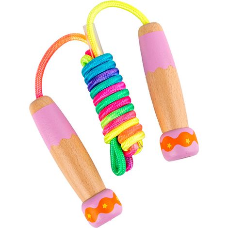 1 Corde à Sauter Enfants Réglable Arc-en-Ciel avec Poignée en Bois pour Sport Scolaire et Jeux Extérieur (1/5)