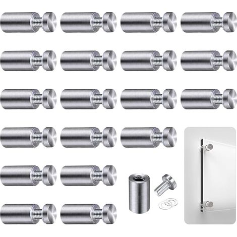 Entretoise, 20 Pièce Vis D'écartement, Verre Publicité Axe Entretoise Boulon Fix Verre Standoff Publicité, pour Plaques et Présentoirs de Signe,12x 25mm (Argent) (1/5)