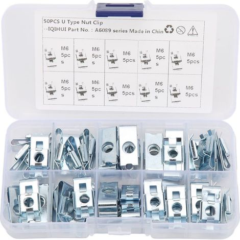 Paquete de 50 clips de fijación automotrices en forma de U, tuercas metálicas inoxidables, piezas de repuesto rápidas para paneles de carrocería M6 (1/5)
