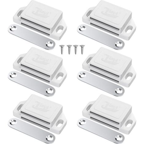 Lot de 6 Aimant Porte Placard Aimant de Porte Plastique pour Meuble, Loquet de Porte Puissant Aimant Loqueteux Magnétiques Aimant Fermeture de Porte pour Tiroirs, Magnet Blanc