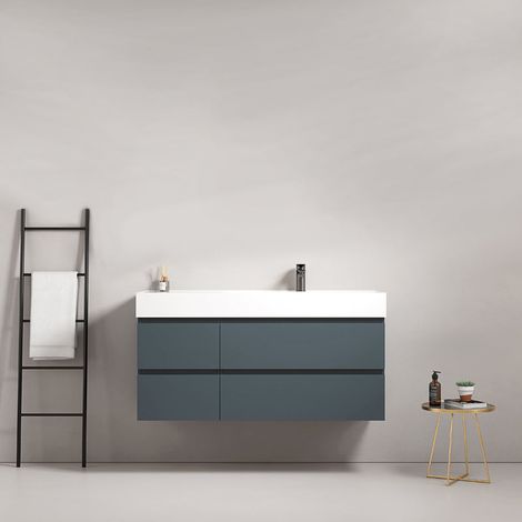 Mobile bagno sospeso 120 cm Blu Mare Lavabo a Destra in Resina Senza Specchio - Fiji Paint (1/4)