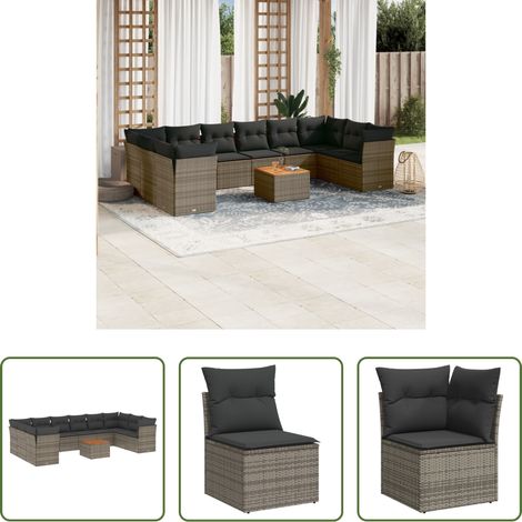 vidaXL Rattanmöbel - 11-tlg. Garten-Sofagarnitur mit Kissen Grau Poly Rattan (1/5)