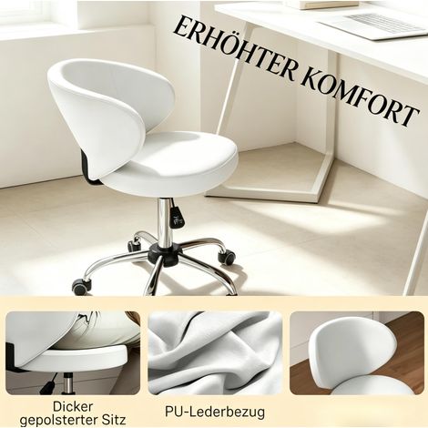 Tabouret de salon à roulettes pivotant 360° avec dossier et assise en mousse PU ajustable 73-88 cm (1/5)