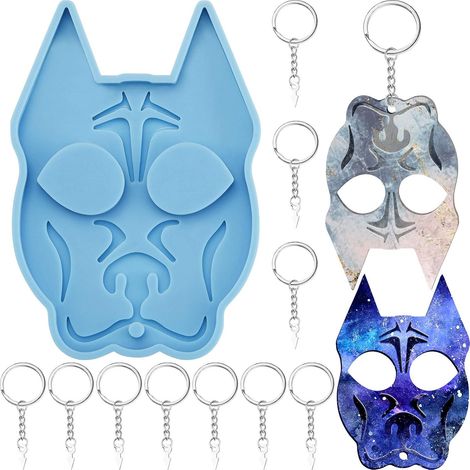 Moule en résine forme chien 3 unités, 10 anneaux pour clés, chaîne métallique, kit fabrication bijoux, porte-clés personnalisé, loisir créatif (1/5)