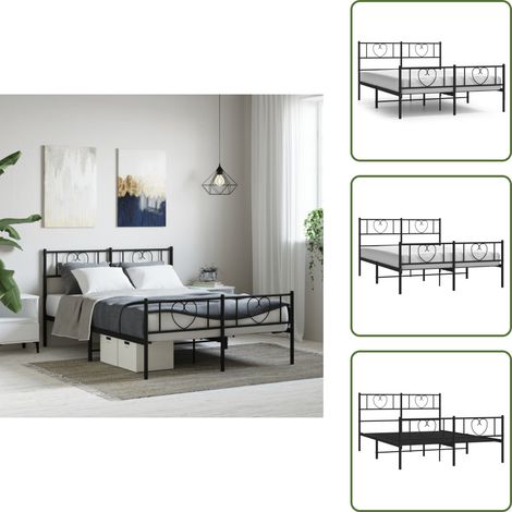 Metallbett ohne Matratze mit Fußteil Schwarz 160x200 cm - Metallbett - Boxspringbetten - Doppelbett - Bettrahmen - Schlafraum (1/5)