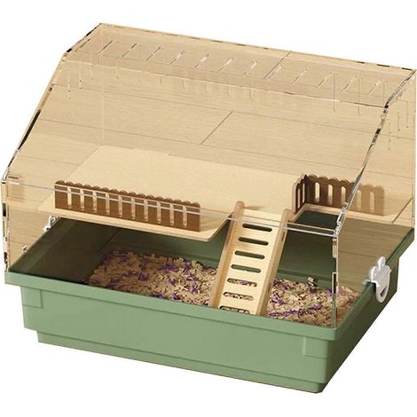 Cage transparente pour hamster avec escalier amovible, aire de jeux et cage d'exercice convient aux petits animaux de compagnie verte. (1/5)