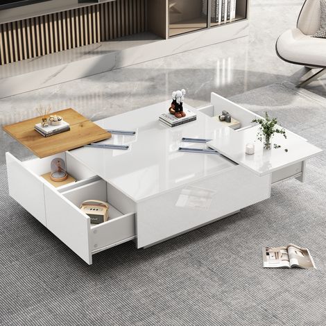 Table basse 75x75x33.5cm design moderne plateaux mobiles Panneau de particules Blanc (1/5)