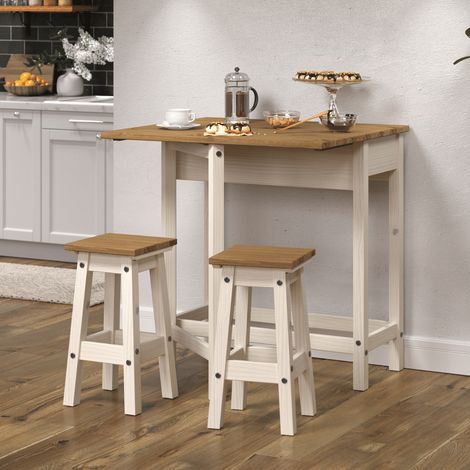 Corona White Solid Pine Wood Dining Breakfast Set For 2 Drop Leaf Table Mexican (1/6)