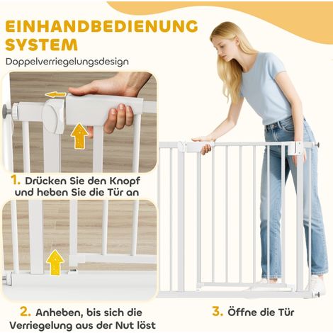 Garde-corps de sécurité pour bébé, barrière d'escalier sans perçage, fermeture automatique, idéale cuisine et couloir, 76-89 x 76 cm, blanc. (1/5)