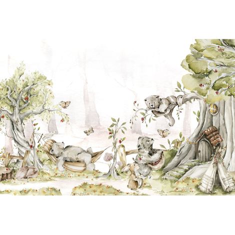 Carta da parati fotografica per bambini con orsetti che giocano nel bosco M058 200x135 (1/5)