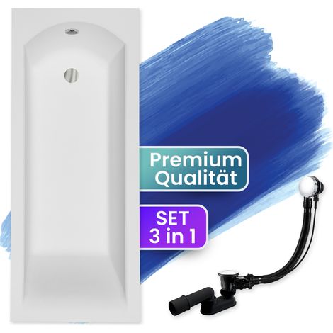 Badewanne Rechteck 150x70, Ablaufgarnitur & Füßen GRATIS - Komplettset 3in1 Original Acryl Wanne Premium Siphon - Made in EU - BADLAND SHEA (1/5)