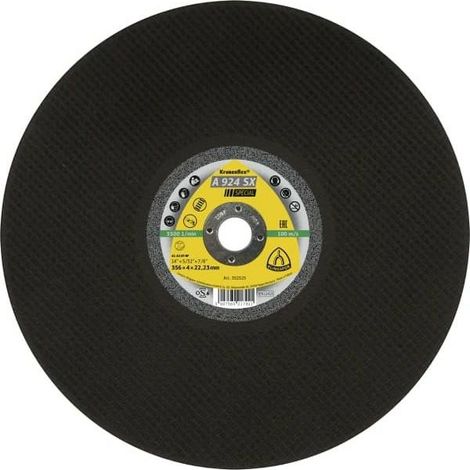 Disco de corte para metal, Klingspor, modelo K353096, para rieles de ferrocarril, 356 mm x 4,0 mm, alta agresividad, durabilidad excepcional, velocidad máxima 100 m/s