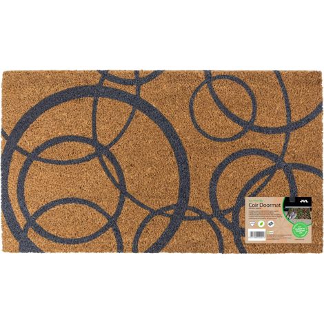 JVL Eco-Friendly Latex Backed Coir Entrance Doormat, 40x70cm - Grey Circles