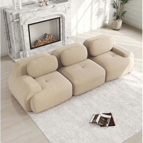 Modulares Ecksofa 298x103x75 cm Beige Cordstoff rahmenlos mit rutschfester Unterseite (1/5)
