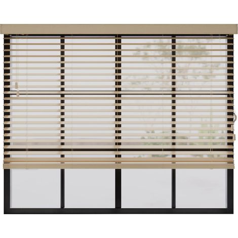 Cocoon Holzjalousie 50mm Lammelen, Holz Jalousie Nature-Beige in Breite von 60 bis 240 cm, Echtholz, Bohrmontage, Innenjalousie