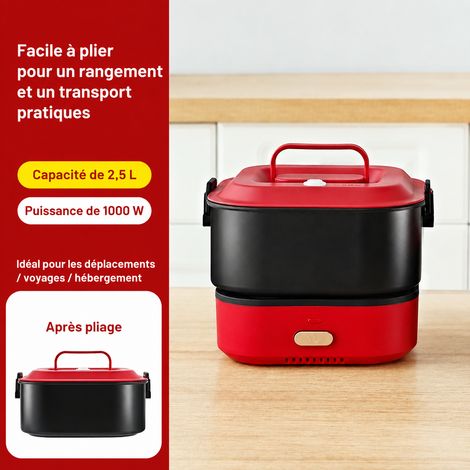 Mini cuiseur électrique multifonction séparable 2,5 L 1000W pour fondue et mijotés Rouge 2.5 1000w 23,5 × 23,5 × 15,5 cm 1,55 kg – Livraison gratuite