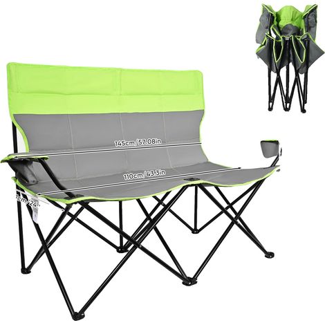 Silla de camping con respaldo alto, diseño plegable y portátil, color verde. (1/2)