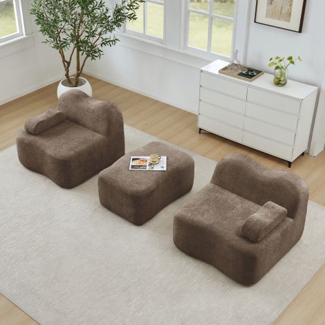 Canapé d'Angle Modulable 2 Places avec Pouf, Forme Coquillage, Canapé Sans Structure en Mousse Haute Densité 32D, Assise Profonde, Sans Montage, pour Salon et Appartement, Marron (1/5)