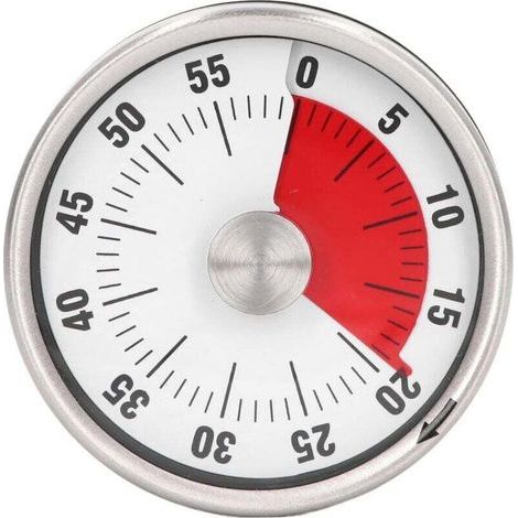 60-Minute Visual Kitchen Clock with Magnetic Back and 70dB Alarm, Stainless Steel Mechanical Countdown Timer - White (1/4)