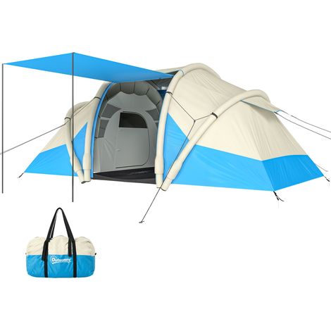 Tienda de campaña hinchable, fácil de montar, para 4 personas, 2 habitaciones, azul
