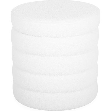 Tabouret en bouclettes blanches avec coffre de rangement intégré